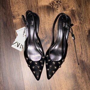 NWT Zara Kitten Heels with Silver Hardware